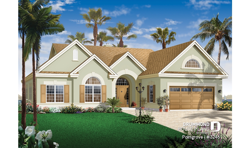 front - BASE MODEL - 3 bedroom bungalow with fireplace, bonus space and garage, lots of natural light, cathedral ceiling - Palmgrove