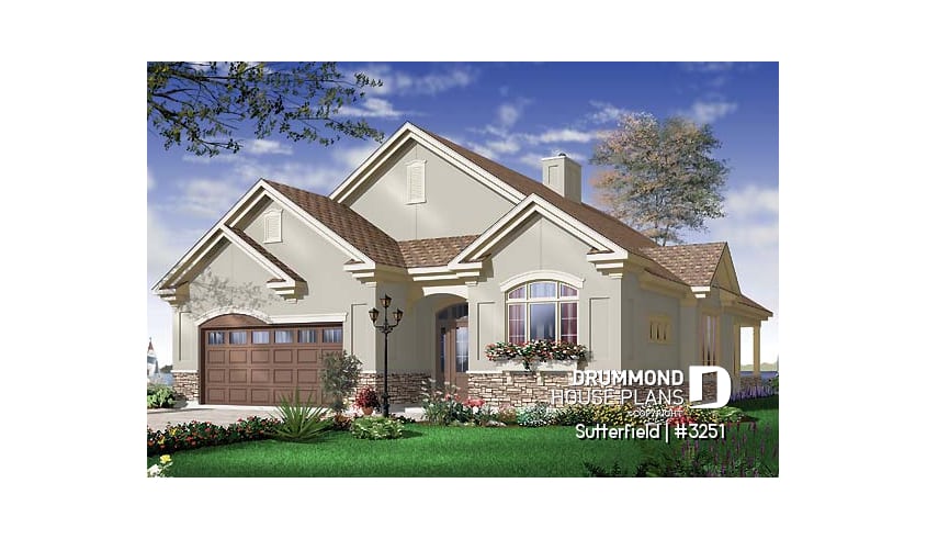 front - BASE MODEL - 3 bedroom Florida style single storey with double garage and lanai - Sutterfield