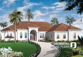 front - BASE MODEL - 4 bedroom Mediteraneanm home plan with 10' ceilngs and triple garage - Whitehurst