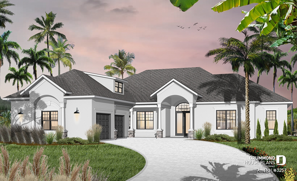 front - BASE MODEL - Luxury one-story home, split bedrooms, 3-4 bedrooms, jack &amp; jill bathroom, 2-car garage, bonus room - Amelia