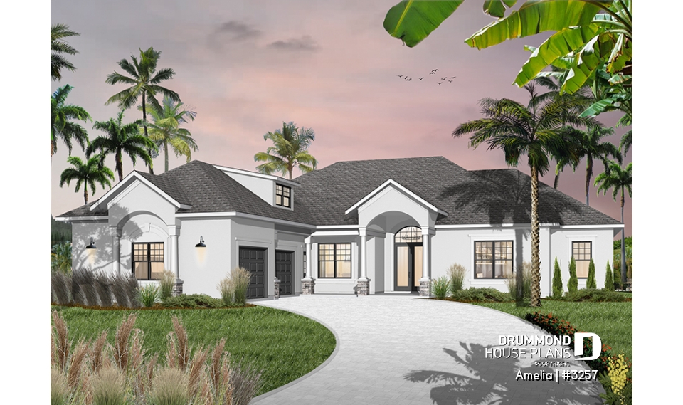 front - BASE MODEL - Luxury one-story home, split bedrooms, 3-4 bedrooms, jack &amp; jill bathroom, 2-car garage, bonus room - Amelia
