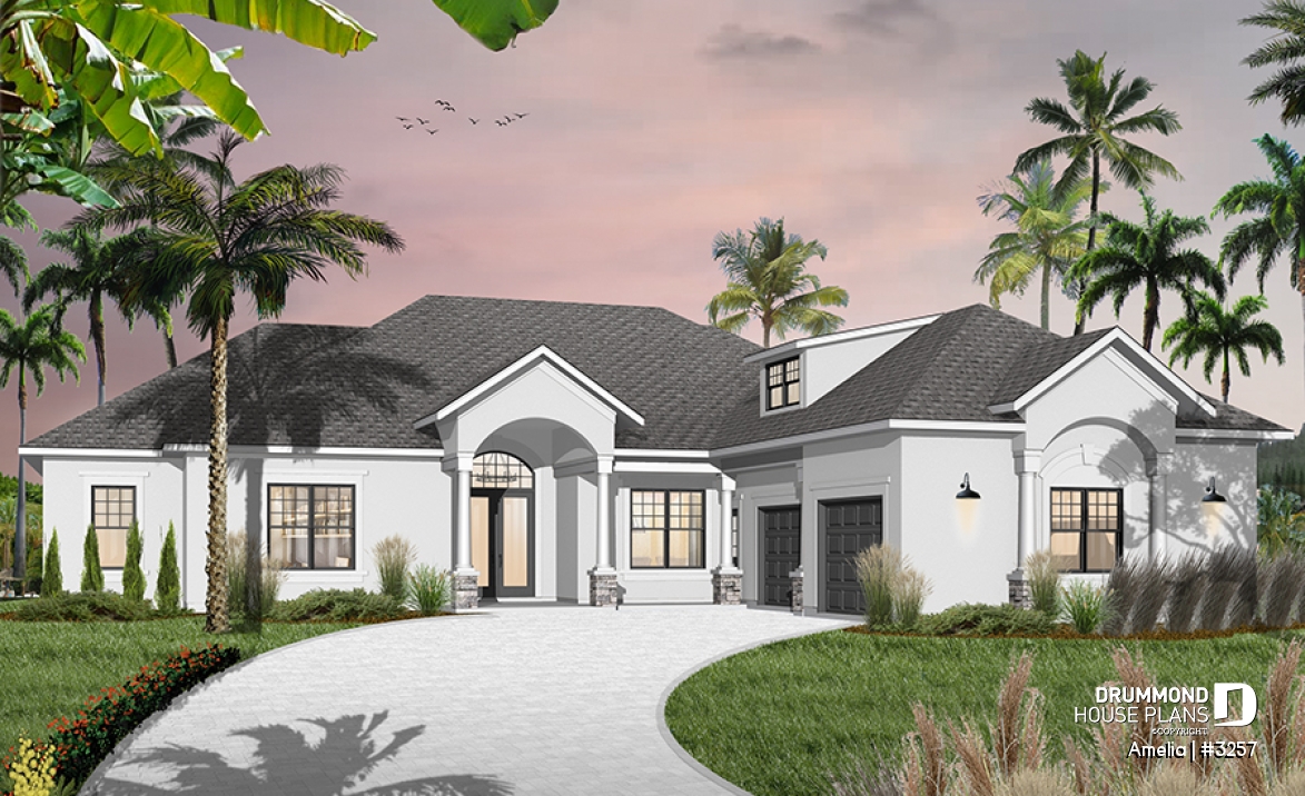 front - BASE MODEL - Luxury one-story home, split bedrooms, 3-4 bedrooms, jack &amp; jill bathroom, 2-car garage, bonus room - Amelia