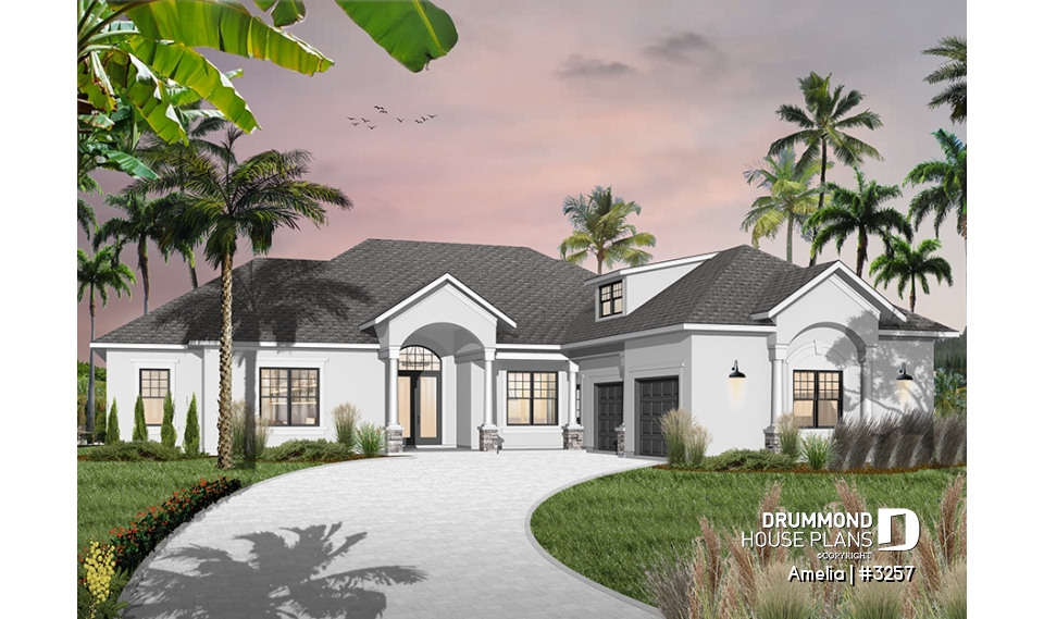 front - BASE MODEL - Luxury one-story home, split bedrooms, 3-4 bedrooms, jack &amp; jill bathroom, 2-car garage, bonus room - Amelia