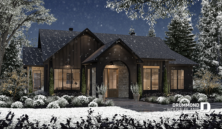 front - BASE MODEL - Single level house plan with 4 bedrooms, 2 bathrooms, kitchen with small pantry and master suite - Lohan