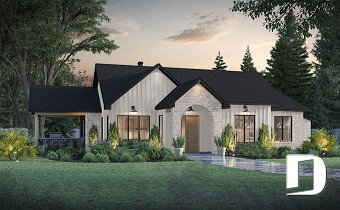 front - BASE MODEL - Spacious single-storey house plan, floating slab, 3 beds, 2 bathrooms, large kitchen island with bench seat - Lohan 2