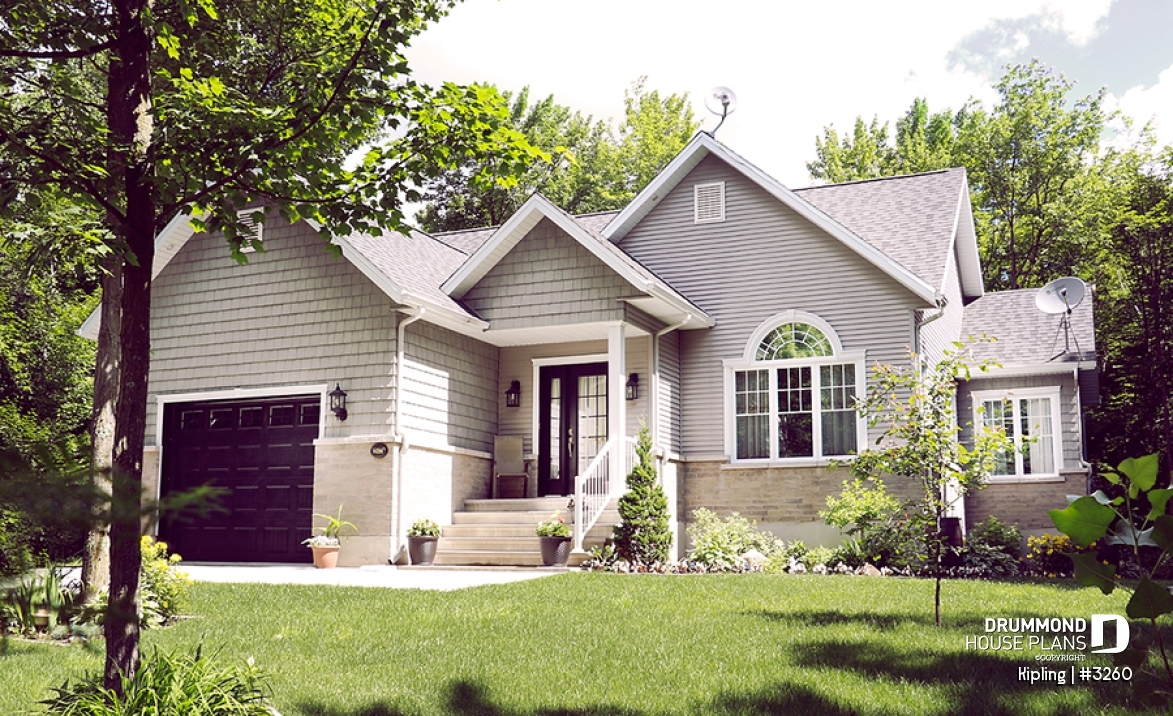 front - BASE MODEL - Bright country-style bungalow with open layout and garage – A cozy and functional home design - Kipling