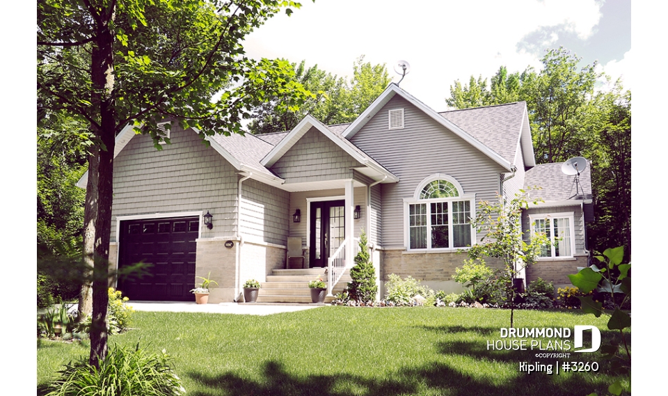 front - BASE MODEL - Bright country-style bungalow with open layout and garage – A cozy and functional home design - Kipling