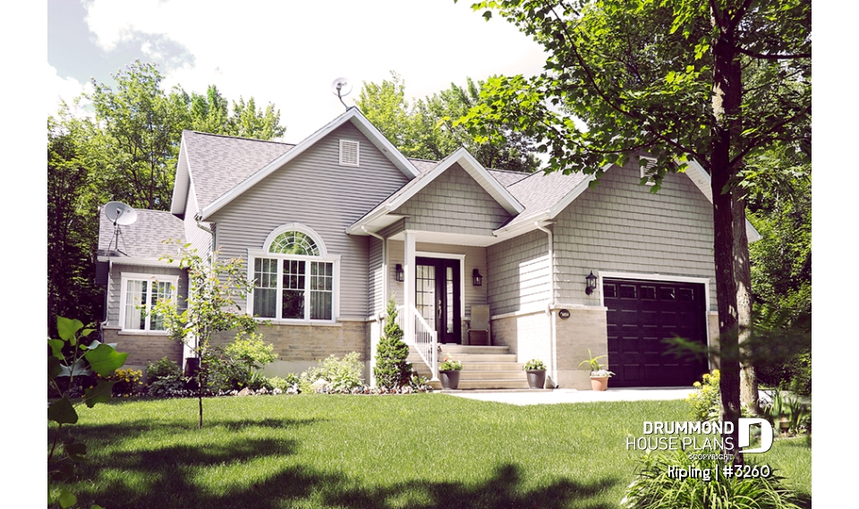 front - BASE MODEL - Bright country-style bungalow with open layout and garage – A cozy and functional home design - Kipling