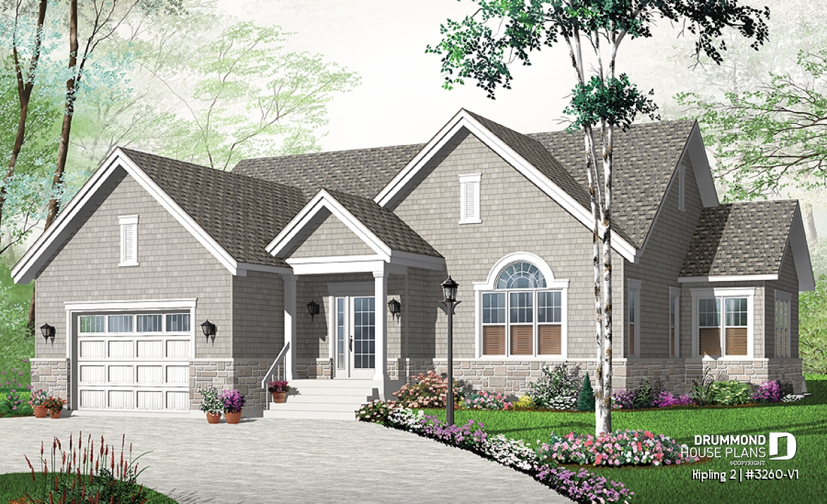 front - BASE MODEL - Open concept CapeCod style with 2 bedrooms and a garage - Kipling 2