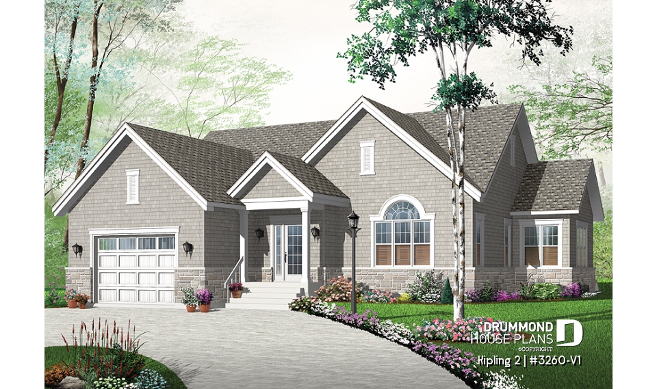 front - BASE MODEL - Open concept CapeCod style with 2 bedrooms and a garage - Kipling 2