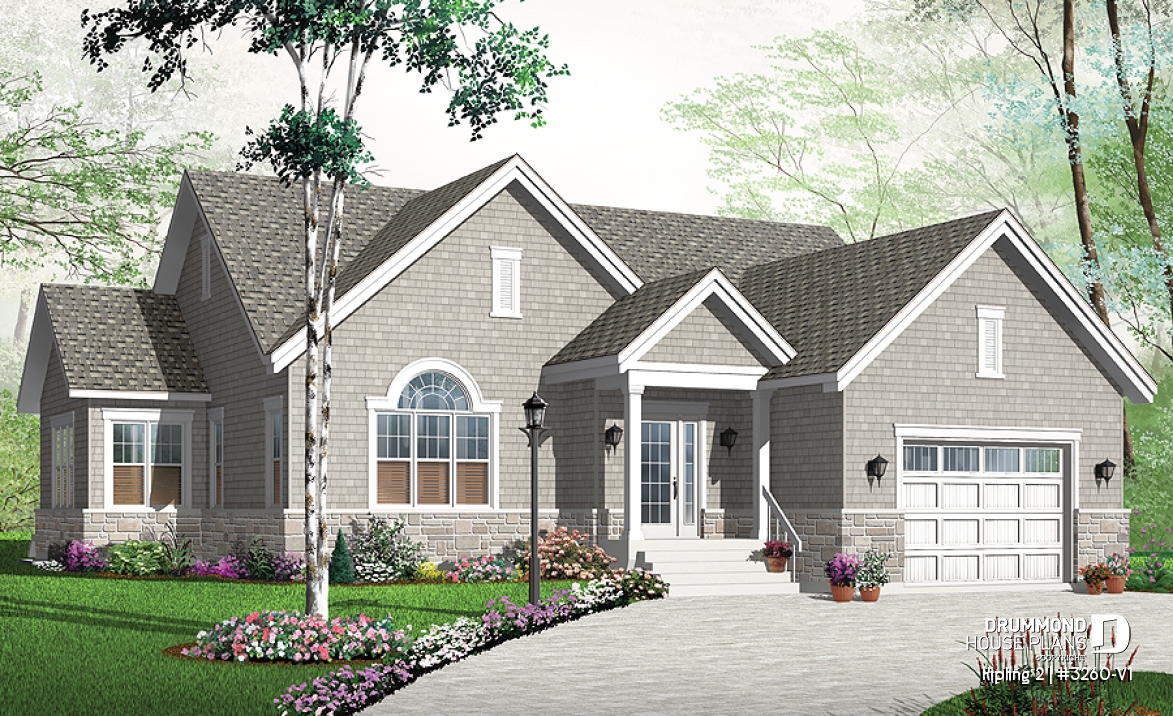 front - BASE MODEL - Open concept CapeCod style with 2 bedrooms and a garage - Kipling 2