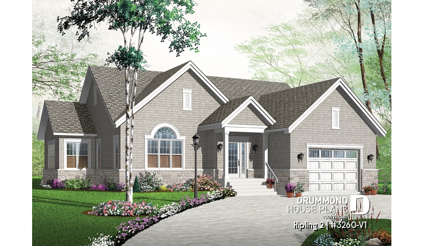 front - BASE MODEL - Open concept CapeCod style with 2 bedrooms and a garage - Kipling 2