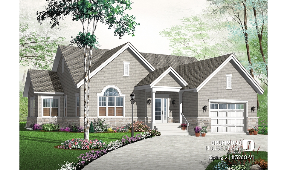 front - BASE MODEL - Open concept CapeCod style with 2 bedrooms and a garage - Kipling 2