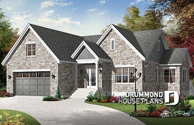 front - BASE MODEL - One storey transitional style home, 2 bedrooms, with double garage and bonus space - Kipling 3