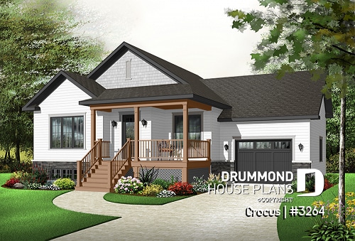 Color version 2 - Front - 2 bedroom with large front porch, Craftsman home design, foyer and garage access to basement - Crocus