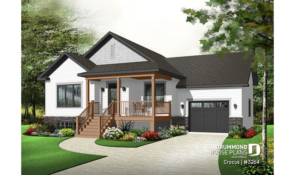 Color version 2 - Front - 2 bedroom with large front porch, Craftsman home design, foyer and garage access to basement - Crocus