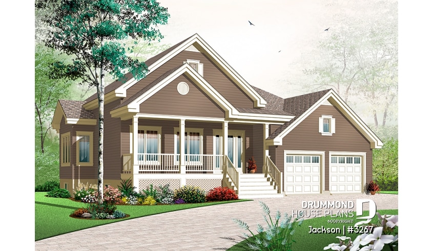 front - BASE MODEL - 2 bedroom craftsman style house plan with double garage, spacious floor plan - Jackson
