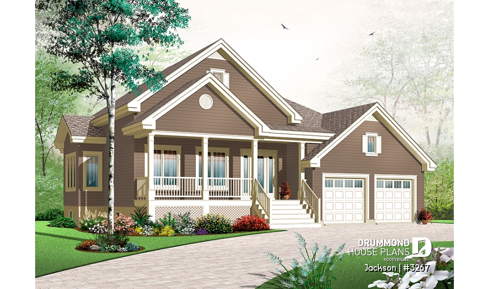 front - BASE MODEL - 2 bedroom craftsman style house plan with double garage, spacious floor plan - Jackson