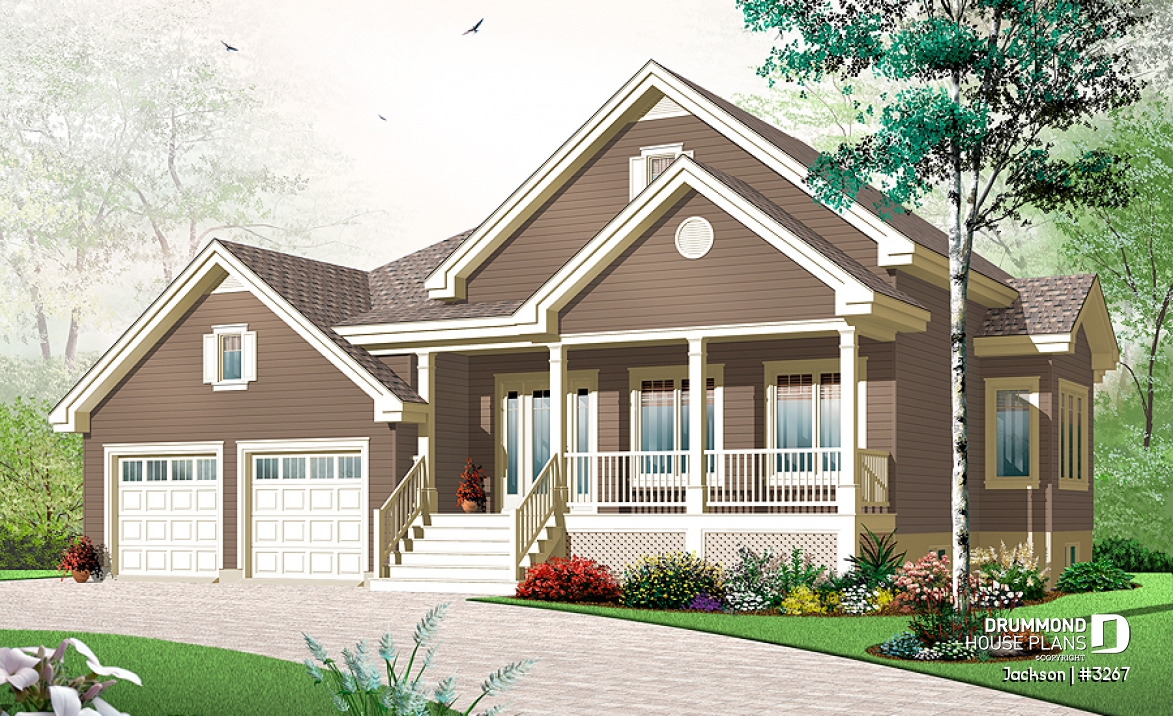 front - BASE MODEL - 2 bedroom craftsman style house plan with double garage, spacious floor plan - Jackson
