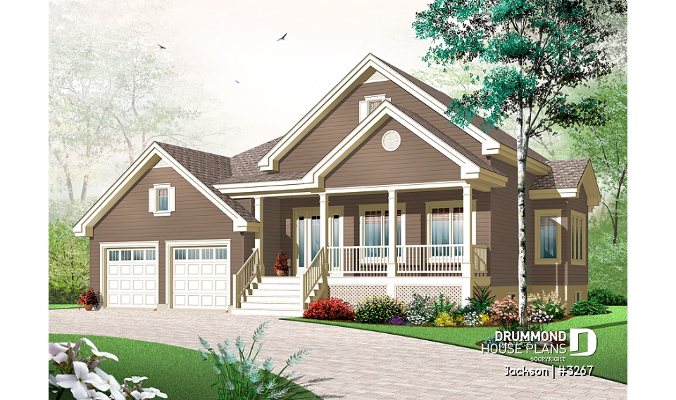 front - BASE MODEL - 2 bedroom craftsman style house plan with double garage, spacious floor plan - Jackson