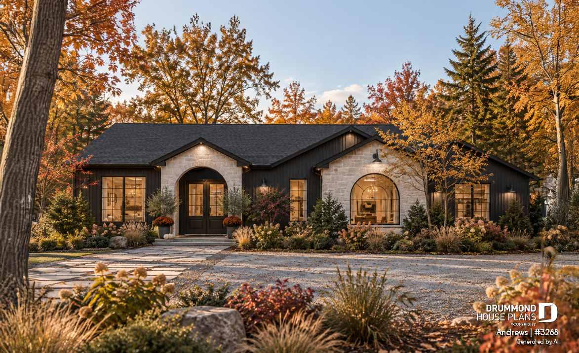 front - BASE MODEL - Contemporary split bedroom home model with 3 bedrooms, den and a 2-car garage - Andrews