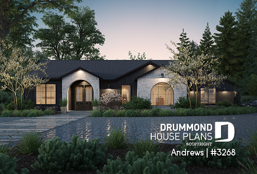 front - BASE MODEL - Contemporary split bedroom home with 3 bedrooms, den and a 2-car garage - Andrews