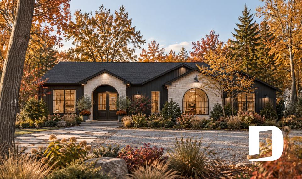 front - BASE MODEL - Contemporary split bedroom home model with 3 bedrooms, den and a 2-car garage - Andrews