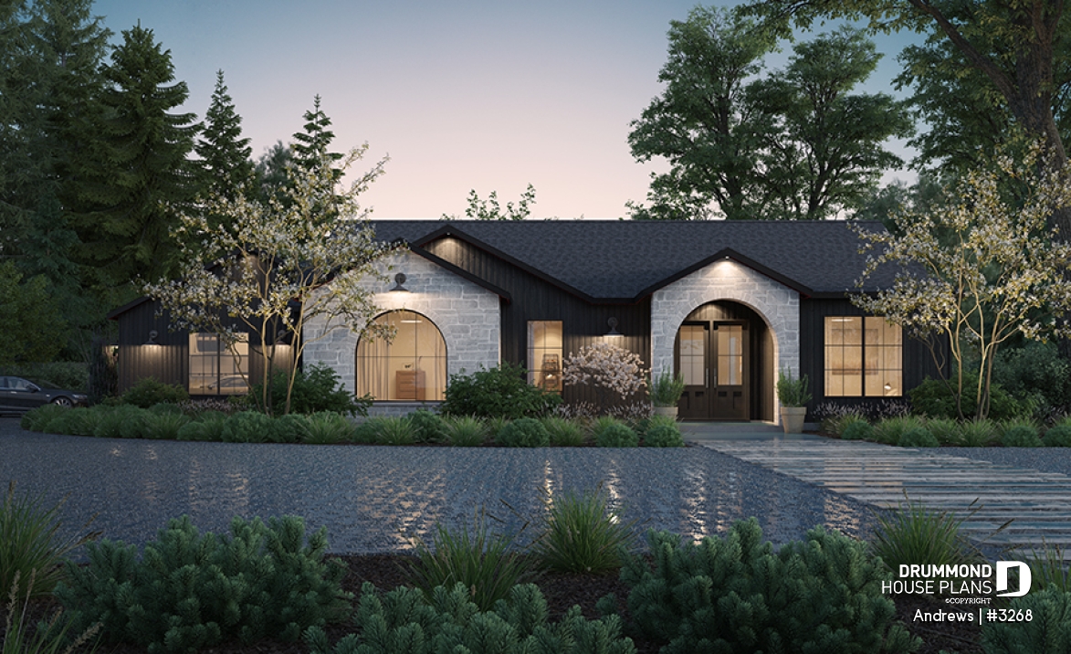 front - BASE MODEL - Contemporary split bedroom home model with 3 bedrooms, den and a 2-car garage - Andrews