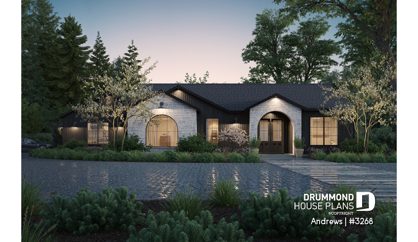 front - BASE MODEL - Contemporary split bedroom home with 3 bedrooms, den and a 2-car garage - Andrews