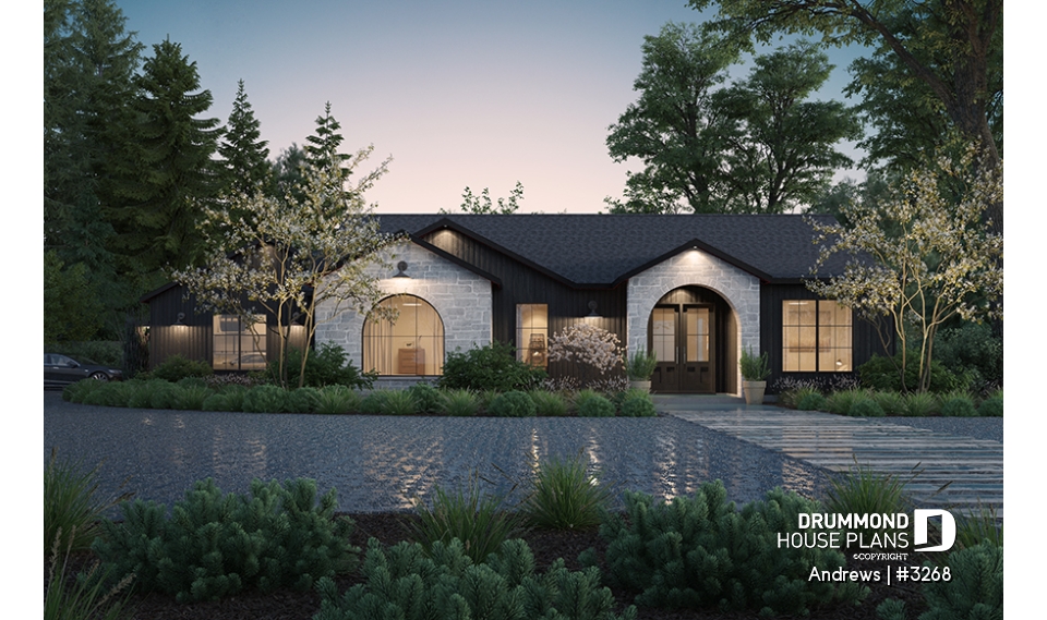 front - BASE MODEL - Contemporary split bedroom home model with 3 bedrooms, den and a 2-car garage - Andrews