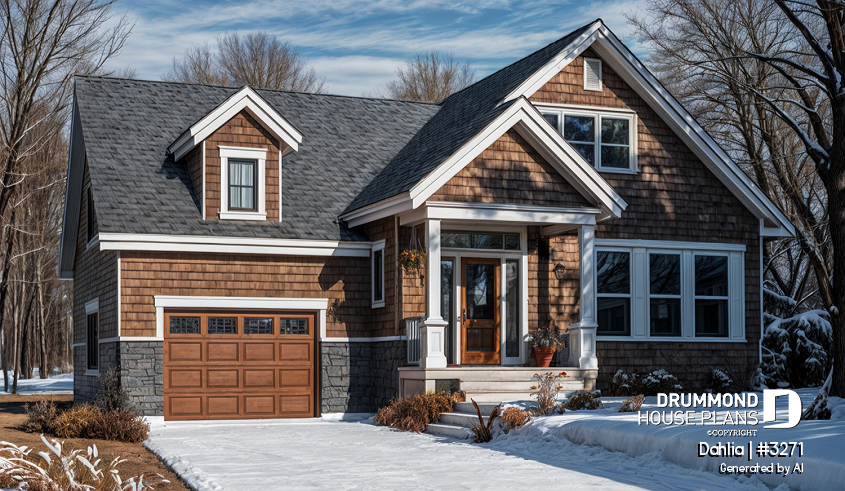 front - BASE MODEL - Craftsman bungalow house plan with open floor plan concept, bonus space (bedroom or else) and garage - Dahlia