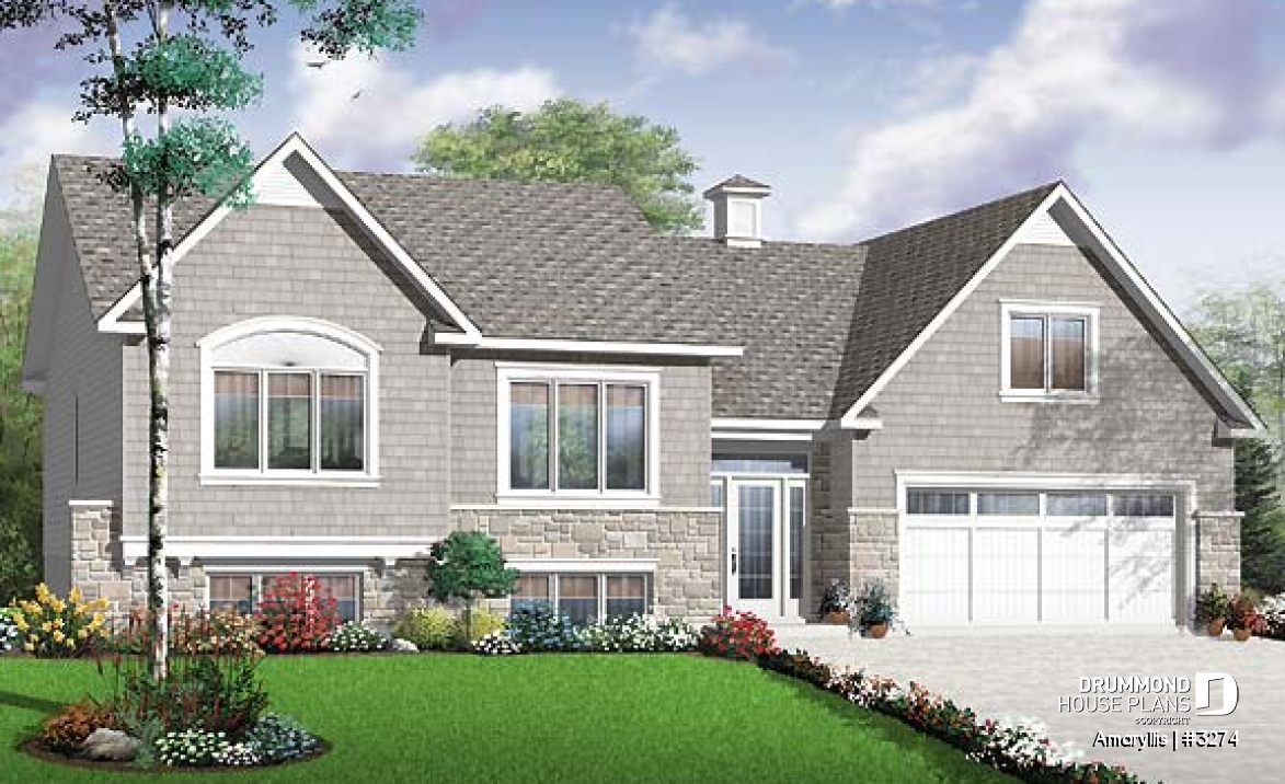 front - BASE MODEL - 2 to 4 bedroom Cape Cod style house plan with bonus space and garage, 2-car garage - Amaryllis