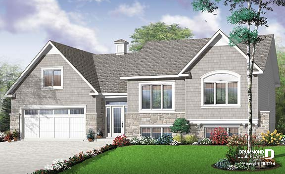 front - BASE MODEL - 2 to 4 bedroom Cape Cod style house plan with bonus space and garage, 2-car garage - Amaryllis