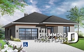 front - BASE MODEL - Wheel chair accessible house plan, 2 bedrooms, 9ft. ceiling, large covered patio, fireplace - Aurora