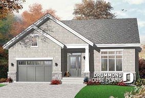 front - BASE MODEL - Craftsman house plan, sunken living room with fireplace, master bed with walk-in, large bathroom & laundry - Zena