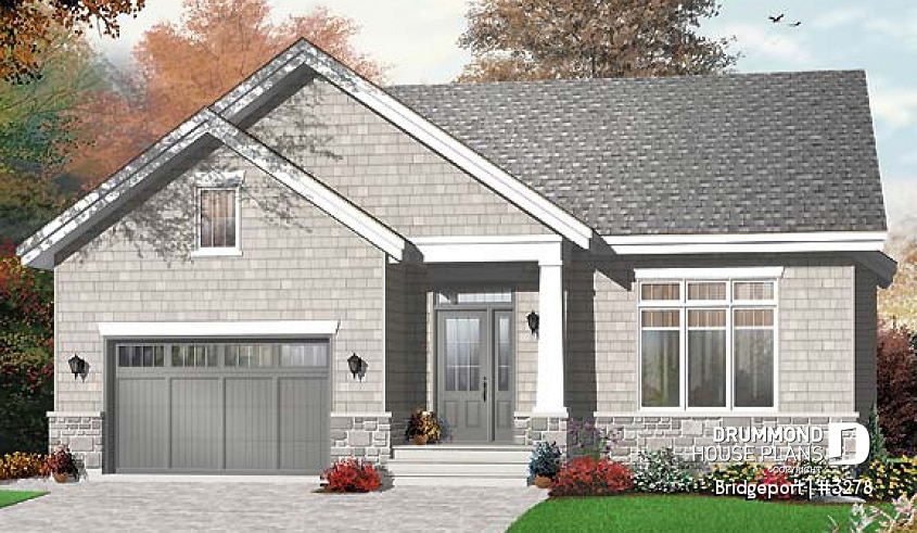 front - BASE MODEL - 3 bedrooms, budget friendly bungalow with home office and garage - Bridgeport