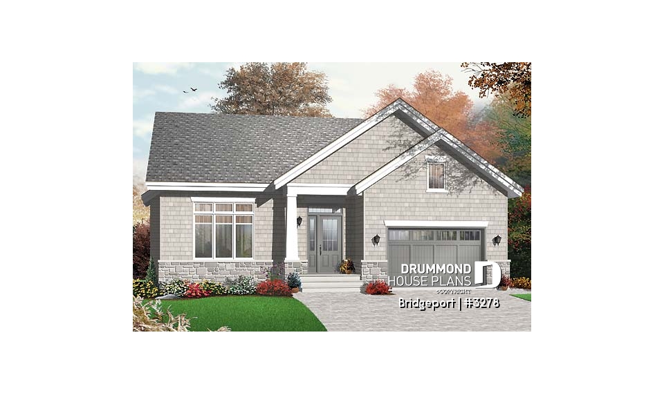 front - BASE MODEL - 3 bedrooms, budget friendly bungalow with home office and garage - Bridgeport