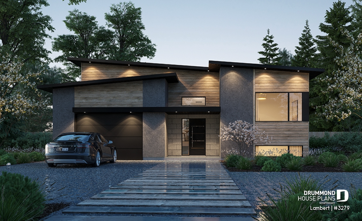 front - BASE MODEL - Contemporary split-entry home design with 2 to 5 bedrooms, home office, garage and more! - Lambert