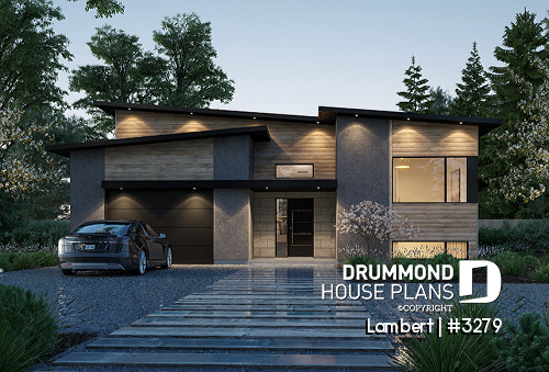 front - BASE MODEL - Contemporary split-level home design with 4 to 5 bedrooms, home office, garage and more! - Lambert