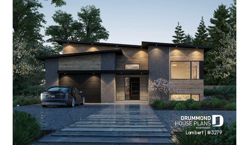 front - BASE MODEL - Contemporary split-level home design with 4 to 5 bedrooms, home office, garage and more! - Lambert