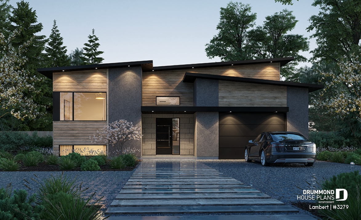 front - BASE MODEL - Contemporary split-entry home design with 2 to 5 bedrooms, home office, garage and more! - Lambert