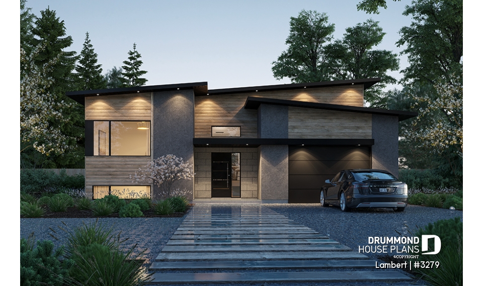 front - BASE MODEL - Contemporary split-entry home design with 2 to 5 bedrooms, home office, garage and more! - Lambert