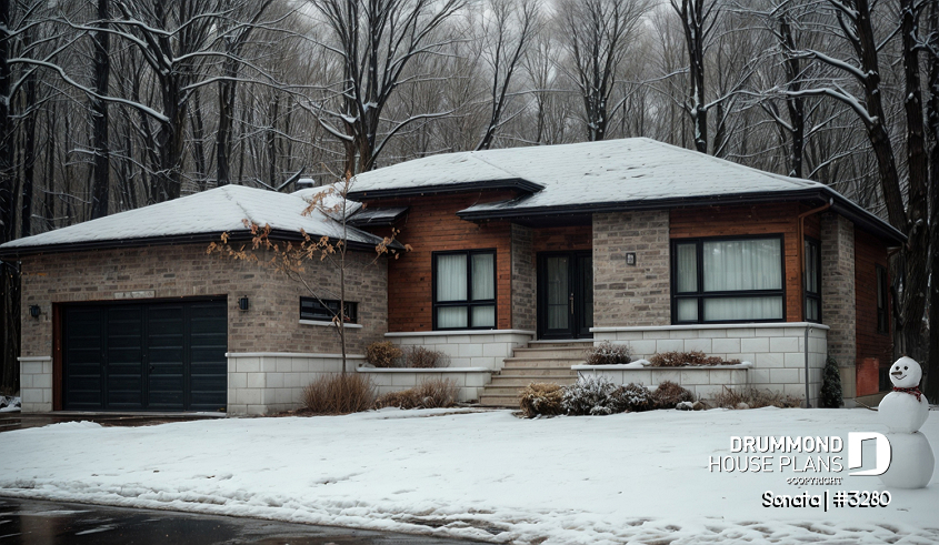 front - BASE MODEL - Affordable Ranch bungalow, home office (or bed # 3), 2-car garage, pantry, fireplace, laundry room - Sonata