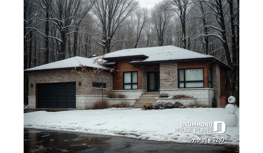 front - BASE MODEL - Affordable Ranch bungalow, home office (or bed # 3), 2-car garage, pantry, fireplace, laundry room - Sonata