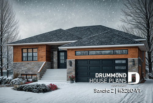 front - BASE MODEL - Modern home design, master ensuite, open floor plan, home office or bedroom #3, 2-car garage - Sonata 2