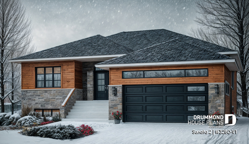 front - BASE MODEL - Modern home design, master ensuite, open floor plan, home office or bedroom #3, 2-car garage - Sonata 2