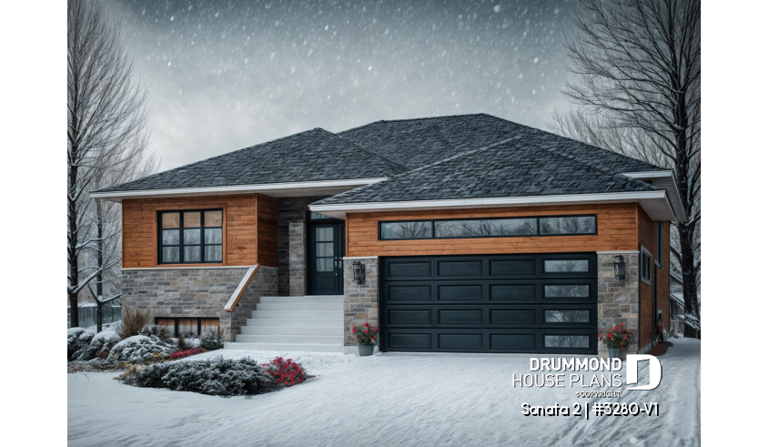 front - BASE MODEL - Modern home design, master ensuite, open floor plan, home office or bedroom #3, 2-car garage - Sonata 2