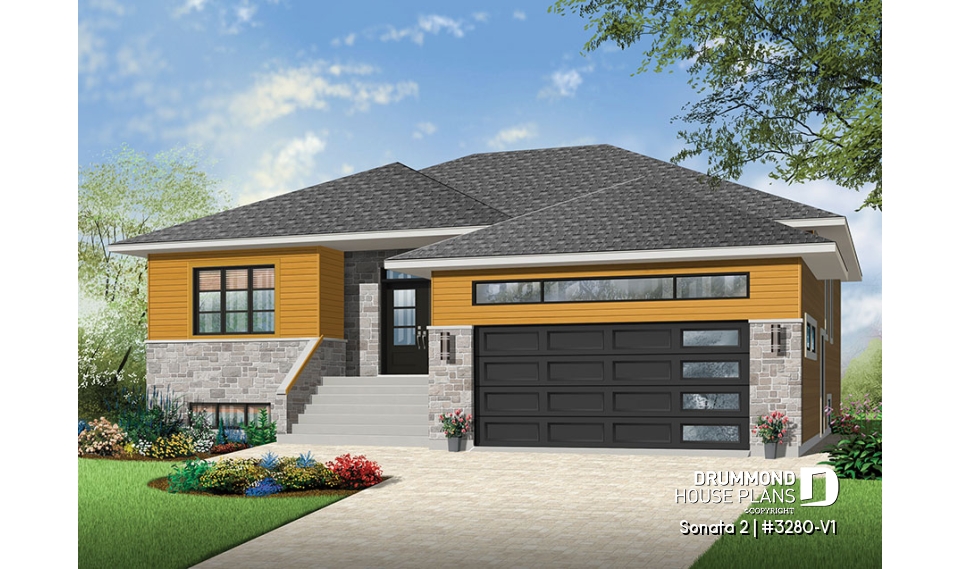 front - BASE MODEL - Modern home design, master ensuite, open floor plan, home office or bedroom #3, 2-car garage - Sonata 2