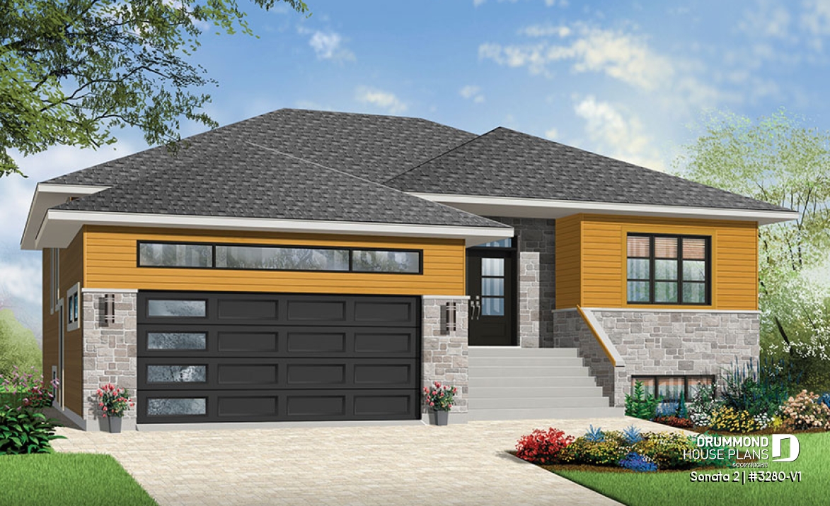 front - BASE MODEL - Modern home design, master ensuite, open floor plan, home office or bedroom #3, 2-car garage - Sonata 2