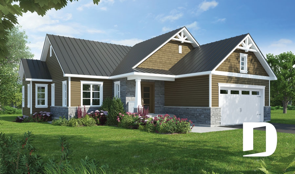 front - BASE MODEL - Narrow lot home house plan, 3 bedrooms on same level, 2 bathrooms, 2-car garage, fireplace, laundry room - Providence 4